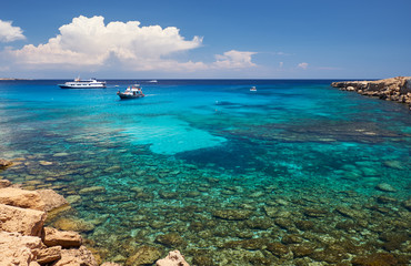 Blue lagoon near Cape Greko coast. Cyprus