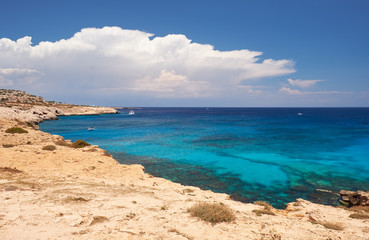 Blue lagoon at Cape Greko coast. Cyprus