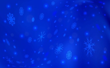 Fototapeta na wymiar Light BLUE vector texture with colored snowflakes. Shining colored illustration with snow in christmas style. The pattern can be used for new year leaflets.