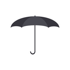 Vector black umbrella isolated on white background. Open black umbrella in a flat style. The icon. Vector illustration.