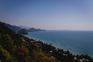 View of beautiful tropical beach with palms.