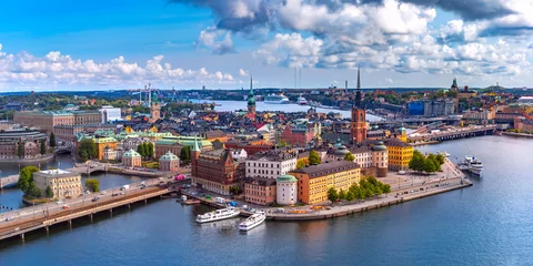 Wall murals Stockholm Scenic summer aerial panoramic view of Gamla Stan in the Old Town in Stockholm, capital of Sweden