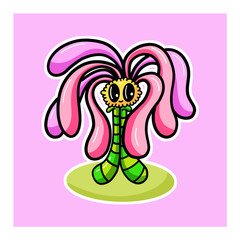 Funny Imaganary Cartoon Daisy Flower Character on Pink Background Vector