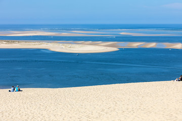 People on the Dune of Pilat, the tallest sand dune in Europe. La Teste-de-Buch, Arcachon Bay, Aquitaine, France