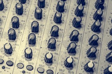Picture of Musical amplifier Sound amplifier or Music mixer with Knobs, Jack holes and Mic connectors.