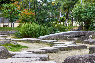 Stone path and bridge in the park