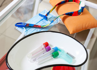 Test analysis covid coronavirus 19 blood vienna harness tube beaker vial mask protective shield...