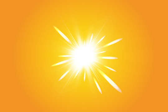Warm sun on a yellow background. Summer. Glare. Solar rays.
