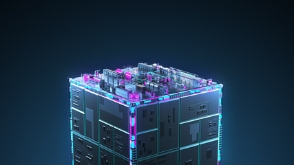 Сable manufacturing. Abstract image of information flow. technology cube for providing information. DOF