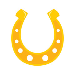 Shiny golden old horseshoe vector flat icon, lucky symbol isolated on white illustration