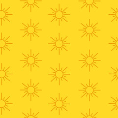 Bright pattern with the sun on a yellow background. Creates a feeling of summer, warmth, joy and relaxation.