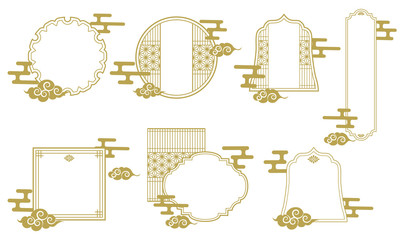 ベクター　イラスト　和風　フレーム　枠　麻の葉　中華　雲　セット