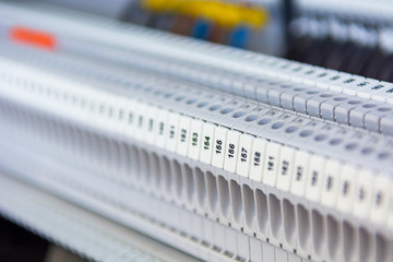 Detail of installed connector strip in electric cubicle.