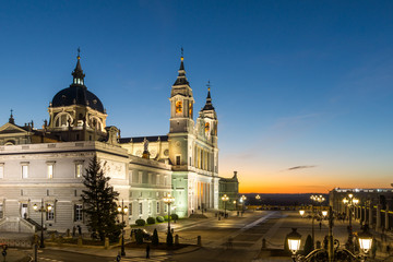 Naklejka na ściany i meble Sunset view of Almudena Cathedral in City of Madrid