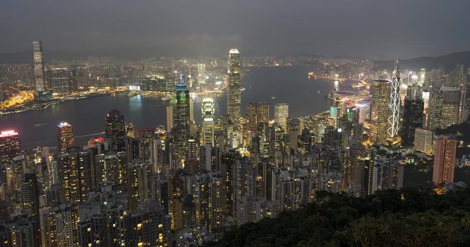 Hong Kong City time lapse video day to night aerial view 