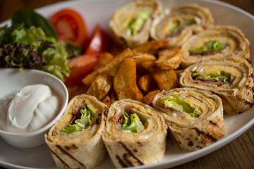 Omelette rolls on the table