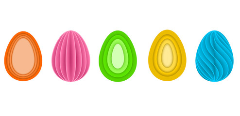 set of colorful easter eggs in paper cut style