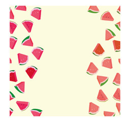 Watermelon. Summer background with whole fruit and fresh juicy watermelon slices. Vector illustration