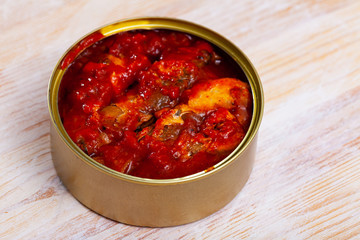 Tinned small sprat riga fried in tomato sauce, nobody