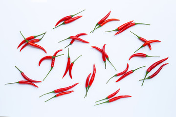 Hot chili peppers on white background