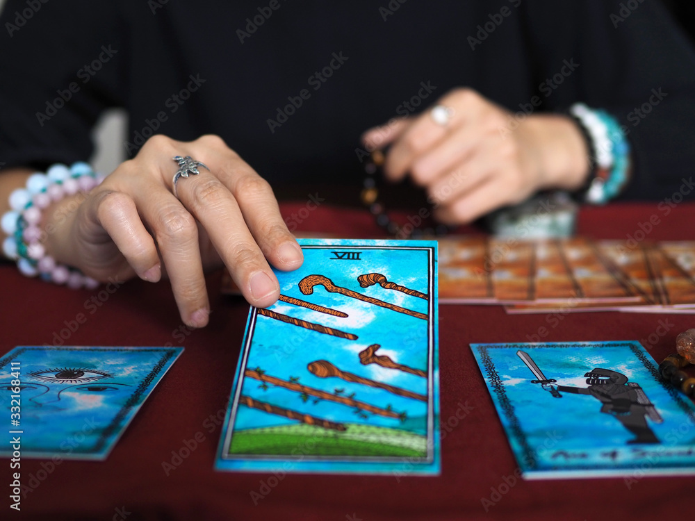 Wall mural tarot card reading eight of wands fortune teller astrologer divination selected focus