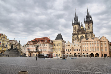 Fototapeta na wymiar Prague during quarantine caused by Corona virus Old town square in the historic centre.
