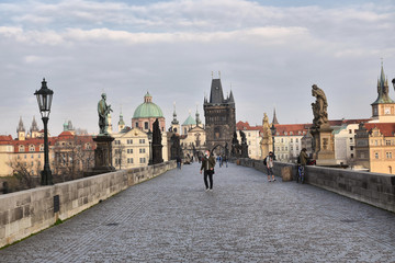 Prague during quarantine caused by Corona virus,Charles Bridge