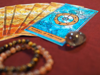 tarot card reading wheel of fortune teller astrologer divination selected focus