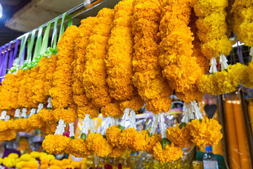 Marigold garland in Bangkok, Thailand.