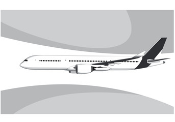 Airbus A350-800.. Flying airplane, takeoff airliner, commercial jet aircraft, airliner. Vector illustration. Vector template. - obrazy, fototapety, plakaty