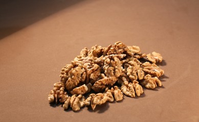 Walnut halves on table ready for food.