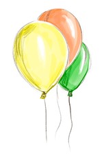Yellow, orange and green balloons in the air