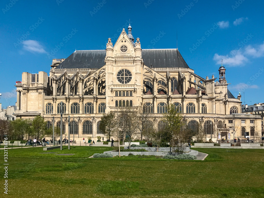 Wall mural Church of Saint-Eustache in Paris during springtime