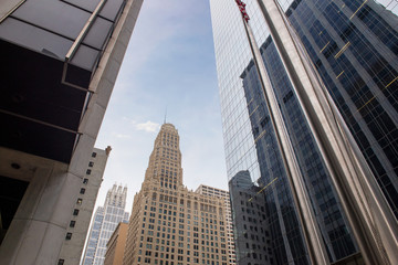 Fototapeta na wymiar Chicago skyscrapers, steel, glass and old brick buildings