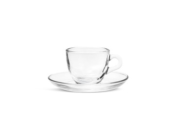 Transparent coffee and cappuccino cup with saucer isolated on white background