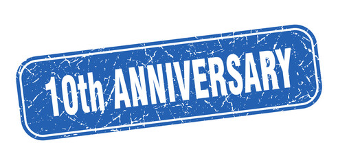 10th anniversary stamp. 10th anniversary square grungy blue sign.