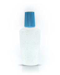 Bottle of hand sanitizer, antimicrobial liquid gel, germ prevention or antibacterial hygiene copyspace