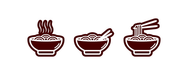 Noodles Icon with Chopsticks. Noodles or Ramen in Negative Color for Stamp or Menu Background Decoration