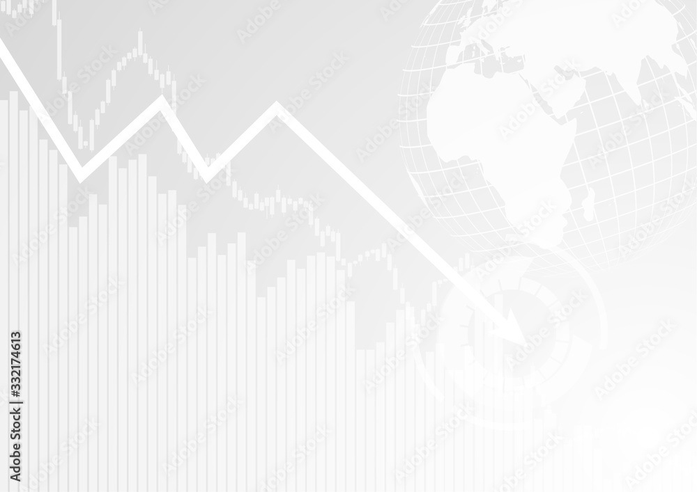 Poster vector : decrease graphs with world on gray background