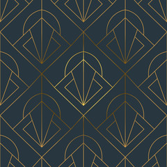 Abstract art deco gold black line seamless pattern