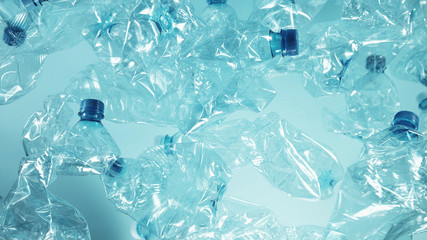 Pile of flying empty plastic bottles