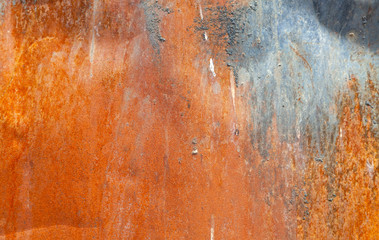 Textured red rust wall background, aged vintage surface, horizontal.