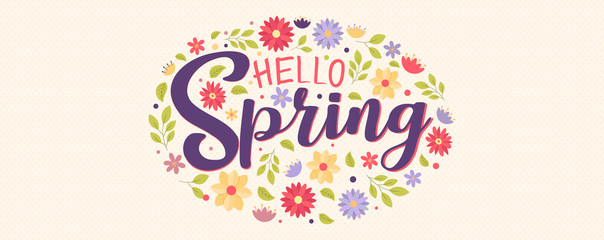 Hello spring cute flower banner for nature season