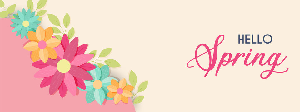 Hello spring cute flower banner for nature season