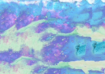 Watercolor colorful texture. Watercolor splashes handmade. Blue, cyan and mint colors. Art element for creative design.