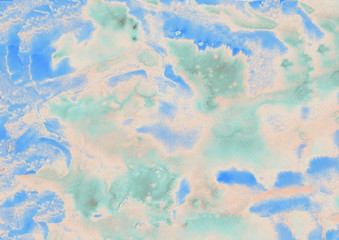 Watercolor colorful texture. Watercolor splashes handmade. Pastel yellow and cyan colors. Art element for creative design.