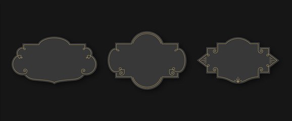 Gold black art deco label set in 3d isolated