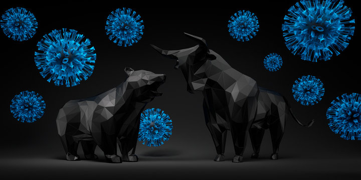 Bull and bear with corona virus - 3D illustration