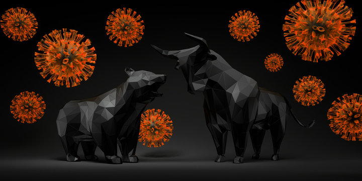 Bull and bear with corona virus - 3D illustration