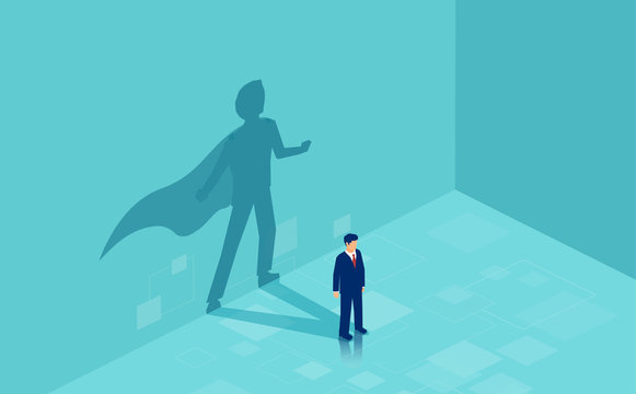 Vector of a confident business man with a super hero shadow